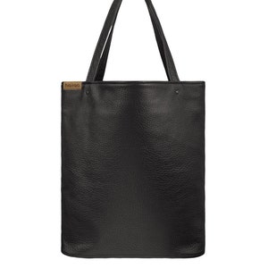 Large black tote bag, vegan leather shopper, everyday handbag, women purse, gift for her image 2
