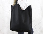 Large handbag - black tote bag College student gift Library bag, college bag