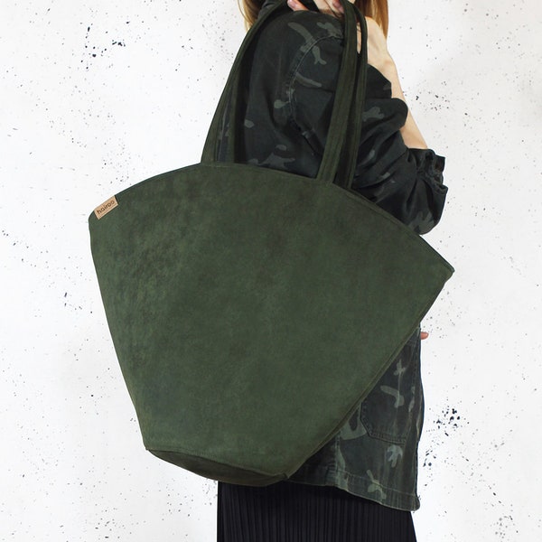 Green suede bag - waterproof tote - bucket purse | Unique gifts | Vegan suede bag