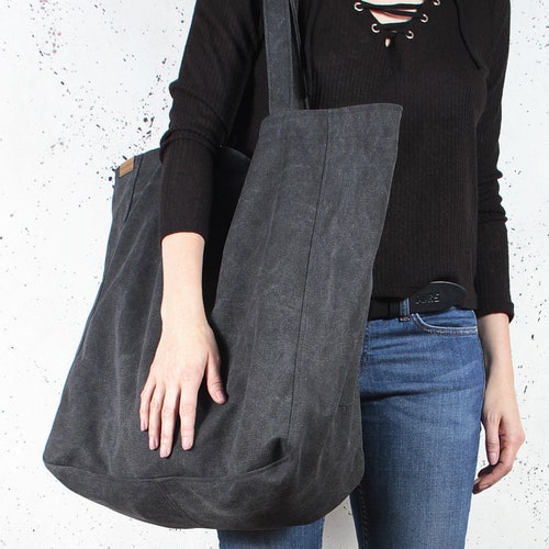 Large Canvas Tote Bag With Zipper Pockets Vegan Work Bag - Etsy