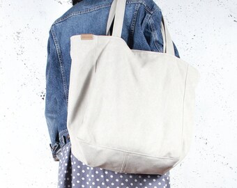 Zip top canvas tote bag, simple unisex bag, market tote bag, best friend gift, natural color,  high quality beige cotton