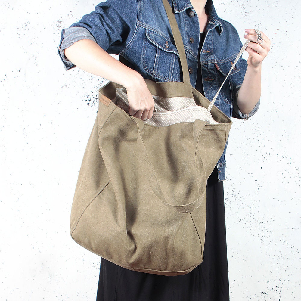 Canvas bag zippered bag Womens gift Fall fashion | Etsy