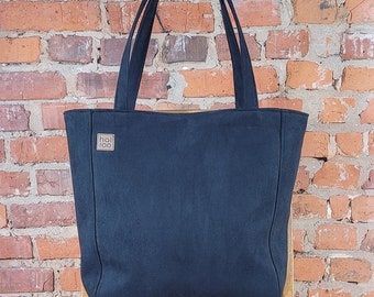 Bolso tote negro vegano: bolso impermeable de nobuk ecológico para uso diario.