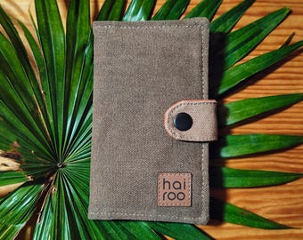 Cartera vaquera marrón reciclada, bolsa vegana minimalista con cremallera, monedero de algodón