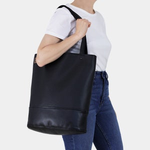 Shopper Bag Tote Bag Black Vegan Leather Tote Bag With Zipper - Etsy
