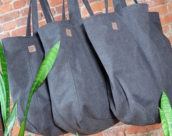 Grote zwarte canvas draagtas, ruime schoudertas voor dagelijks gebruik, sterke katoenen handtas