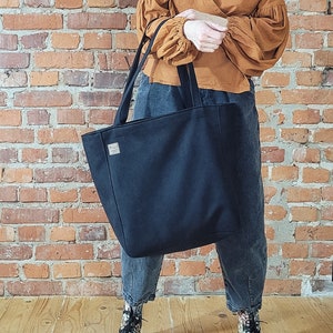 Everyday Black Eco Nubuck Handbag, Oversize City Tote Bag, Vegan ...