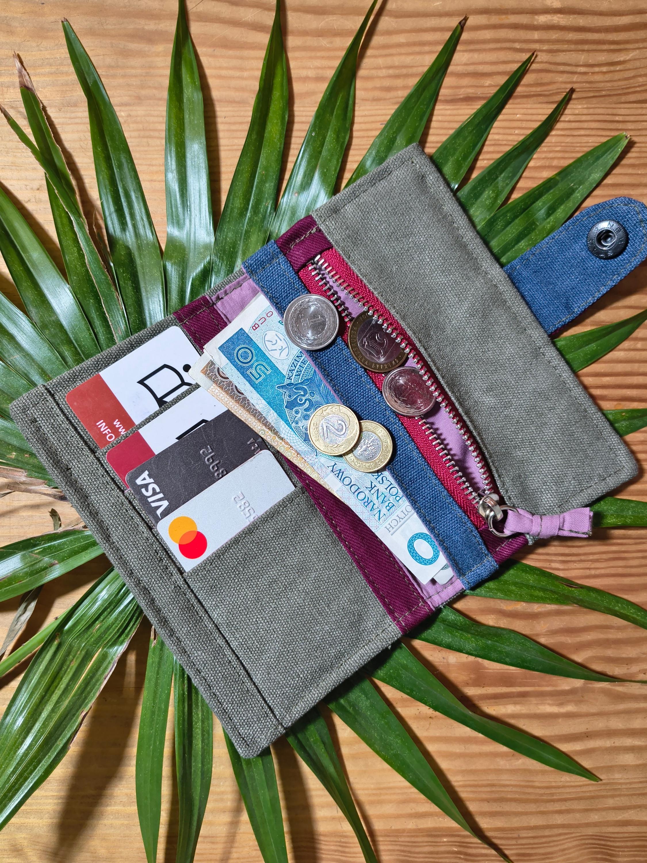Upcycled Green Canvas Denim Wallet, Handmade Vegan Minimalist Zip Pouch ...