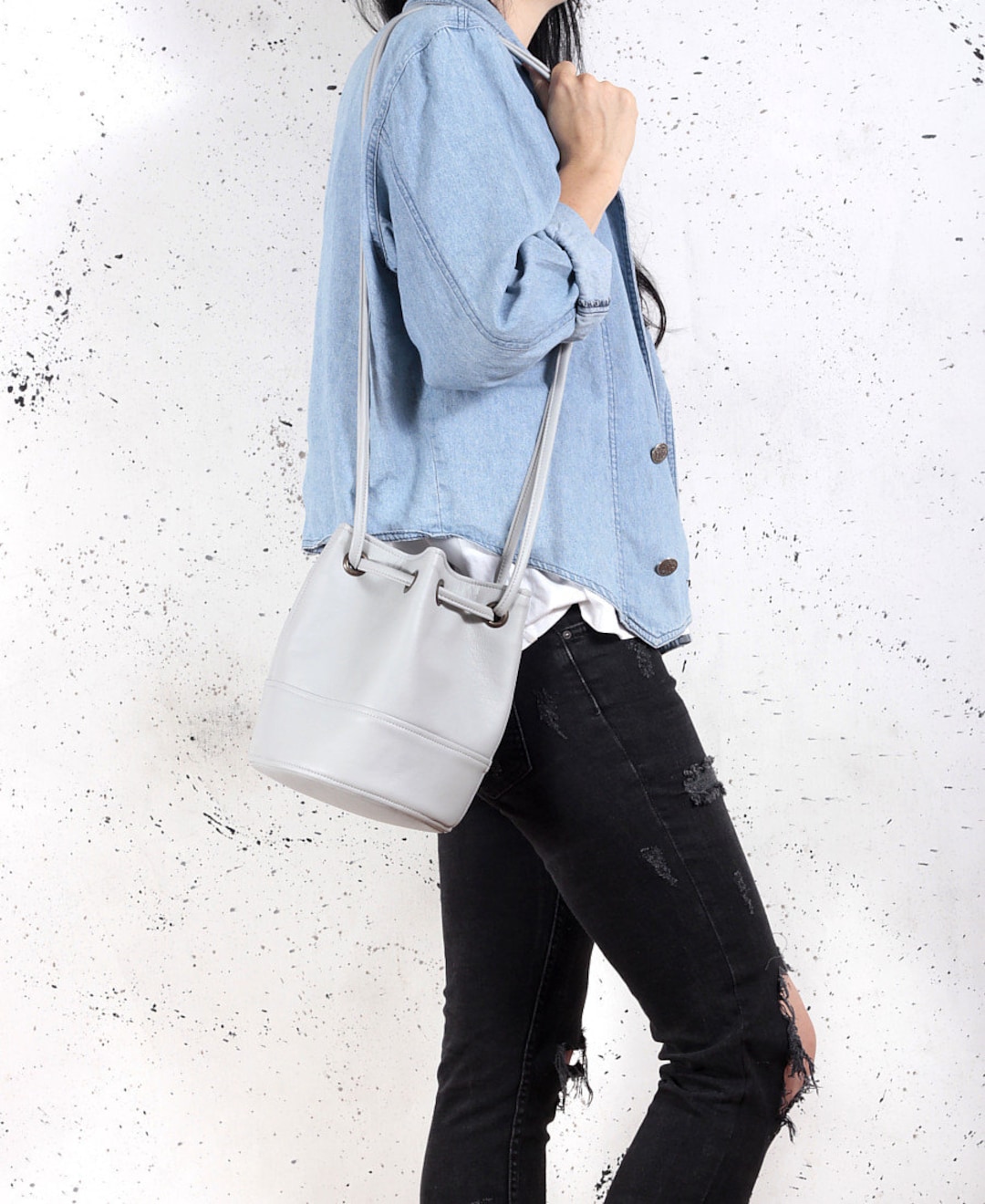 Saq Bag Light Grey Bucket Bag Crossbody Shoulder Pouch Sac Etsy
