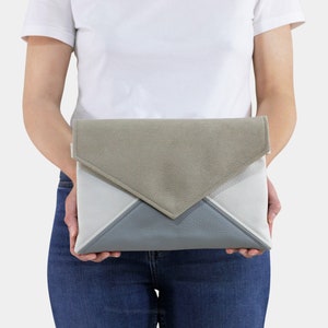 Vegan clutch bag, envelope purse beige, ecru, grey Bridesmaid, bride clutch, for wedding small handbag with adjustable, detachable strap image 3