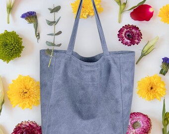 Bolso tote grande de lona azul marino, bolso vegano para uso diario, bolso extragrande