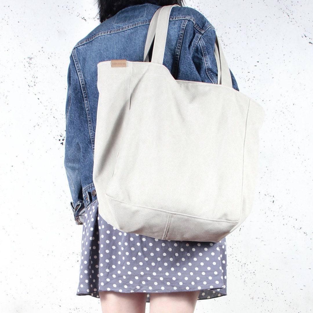 Zip Top Canvas Tote Bag, Simple Unisex Bag, Market Tote Bag