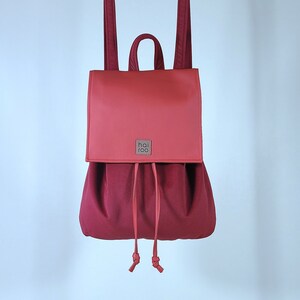 Red velvet backpack, handcrafted backpack, rucksack with lining, water repellent, city backpack, gift for girl image 6