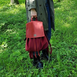 Red velvet backpack, handcrafted backpack, rucksack with lining, water repellent, city backpack, gift for girl image 7