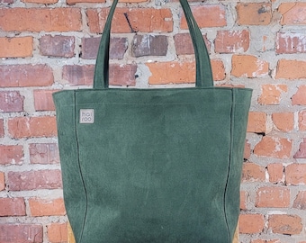 Bolso tote de nobuk vegano verde, bolso elegante para el día a día, bolso duradero.