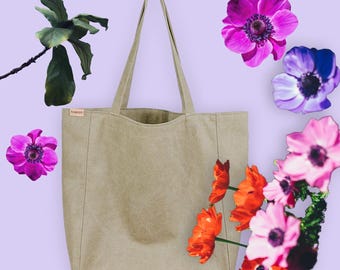 Bolso de lona color caqui para uso diario, bolso de compras extragrande de algodón, bolso tote vegano, bolso resistente.