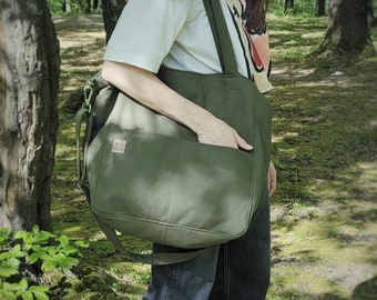 Worldlyda Women's Large Canvas Tote Bag - Crossbody Shoulder Bag, Top Handle, Army Green, 16oz Cotton - View #4