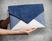 SALE ! Clutch bag envelope blue ecru vegan leather bag faux suede imitation purse handbag strap pocket zipped wedding bridesmaid evening bag 