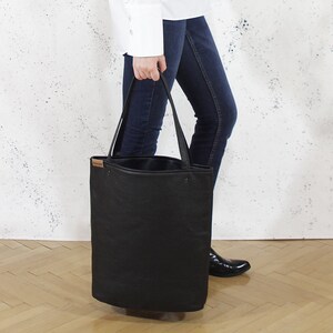 Large black tote bag, vegan leather shopper, everyday handbag, women purse, gift for her image 9