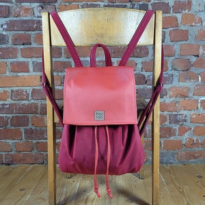 Red velvet backpack, handcrafted backpack, rucksack with lining, water repellent, city backpack, gift for girl image 4