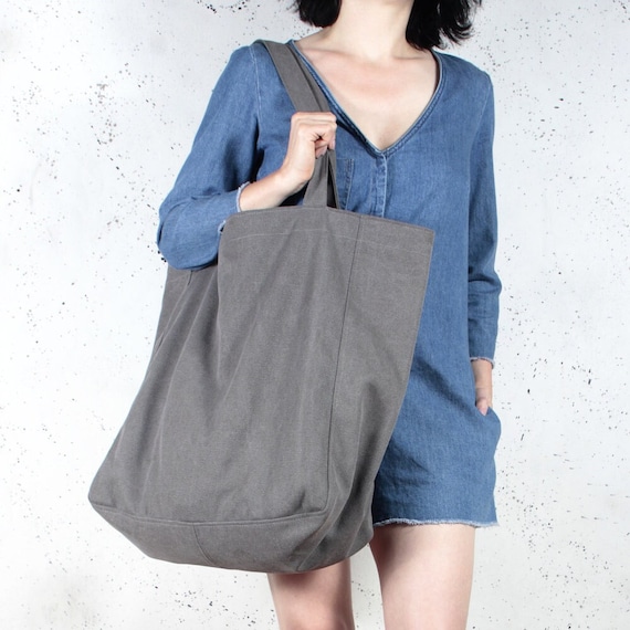 Huge Canvas Tote Bag, Simple Grey Canvas Handbag, Minimalist