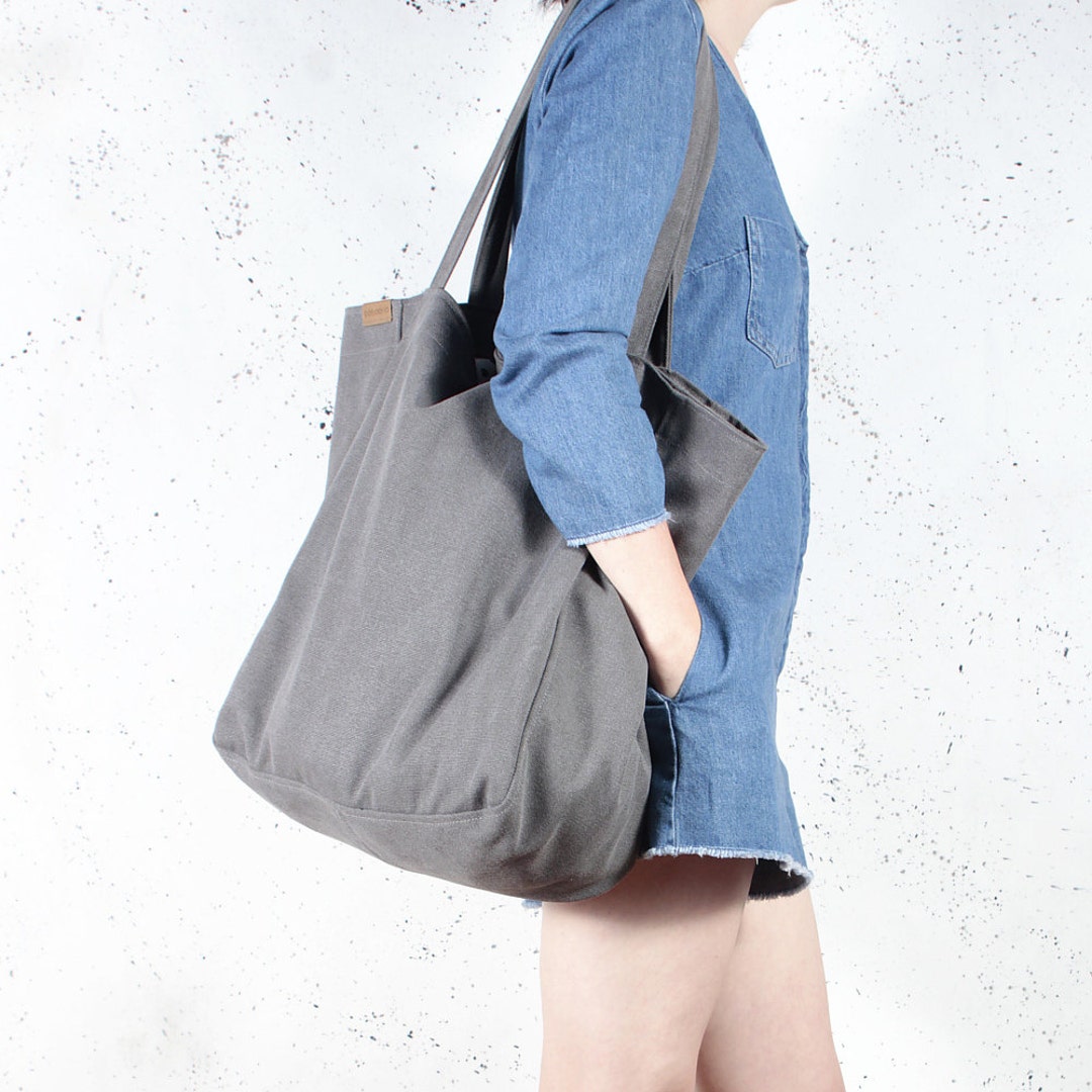 Canvas Shoulder Bag Tote Bag With Zipper Beach Bag. Vegan - Etsy