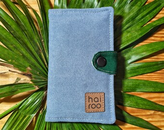 Cartera de lona azul, Monedero de algodón vegano, Ecológico, Cero residuos, Billetero con cremallera