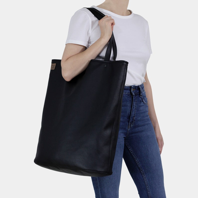 Large Tote Bag Shopper Bag Oversized Vegan Leather Black - Etsy