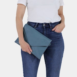 Clutch bag envelope light blue vegan leather bag faux leather purse handbag strap pocket zipped wedding bridesmaid bridal evening gift image 5