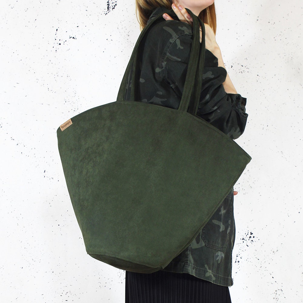 Green suede bag waterproof tote bucket purse Unique | Etsy