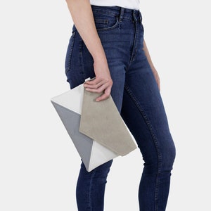 Vegan clutch bag, envelope purse beige, ecru, grey Bridesmaid, bride clutch, for wedding small handbag with adjustable, detachable strap image 6