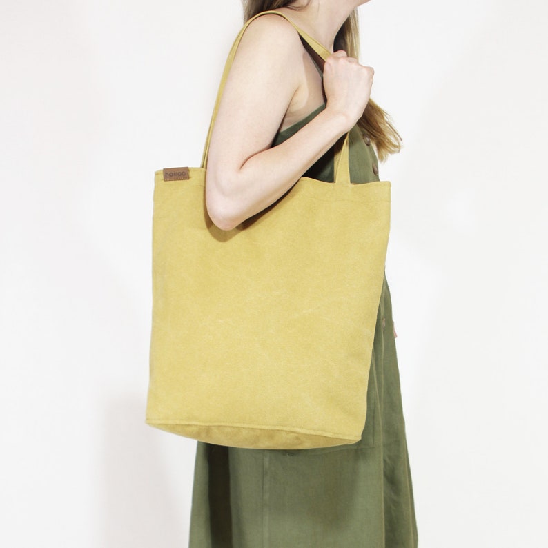 Yellow tote canvas shoulder bag canvas handbags Eco | Etsy