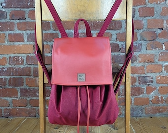 Mochila minimalista de terciopelo rojo, mochila vegana, repelente al agua.