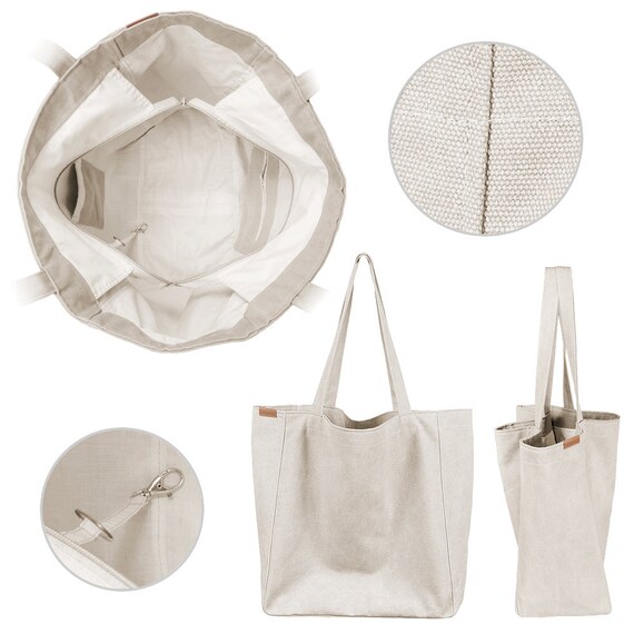 Bolsa de lona de algodón orgánico con cremallera, bolsa de herramientas de  lona resistente, bolsa de lona resistente, maquillaje blanco, cosméticos