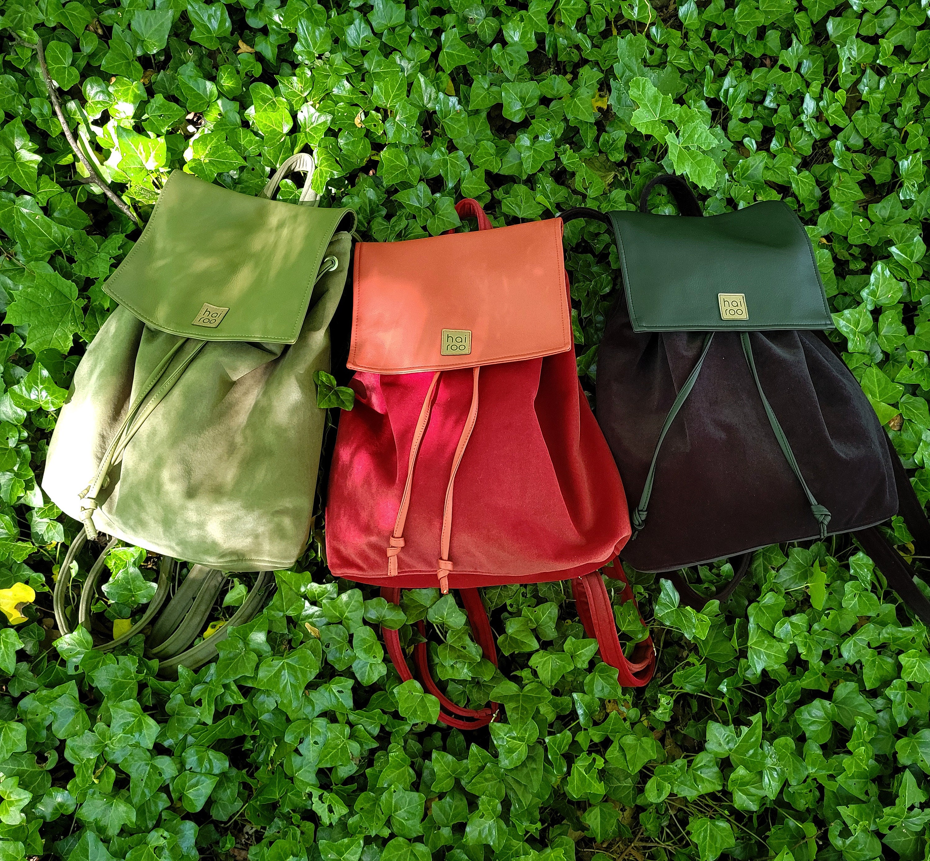 Black Velvet Backpack: Vegan Leather Flap, Adjustable Straps 