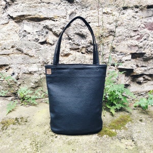 Large black tote bag, vegan leather shopper, everyday handbag, women purse, gift for her image 1