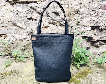 Large black tote bag, vegan leather shopper, everyday handbag, women purse, gift for her