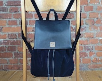 Black backpack purse, minimalist backpack, capacity rucksack, drawstring backpack, travelpack, vegan