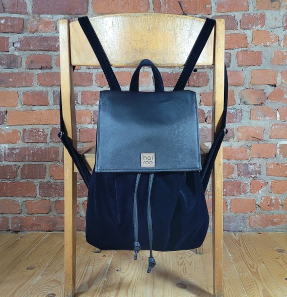 black velvet mini backpack Black Velvet Backpack Purse, Vegan Eco-leather Rucksack