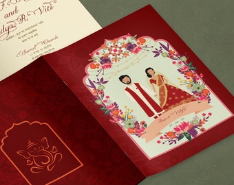Bilingual Indian Hindu Sikh Wedding Invitation / Wedding Illustrated Couples / Hindi Instant Wedding Invitation Suite