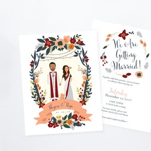 Golden Indian Palace Wedding // Shaadi Wedding // Illustrated Couples Portrait // Illustrated Family Portrait // DIY Wedding Invites image 4