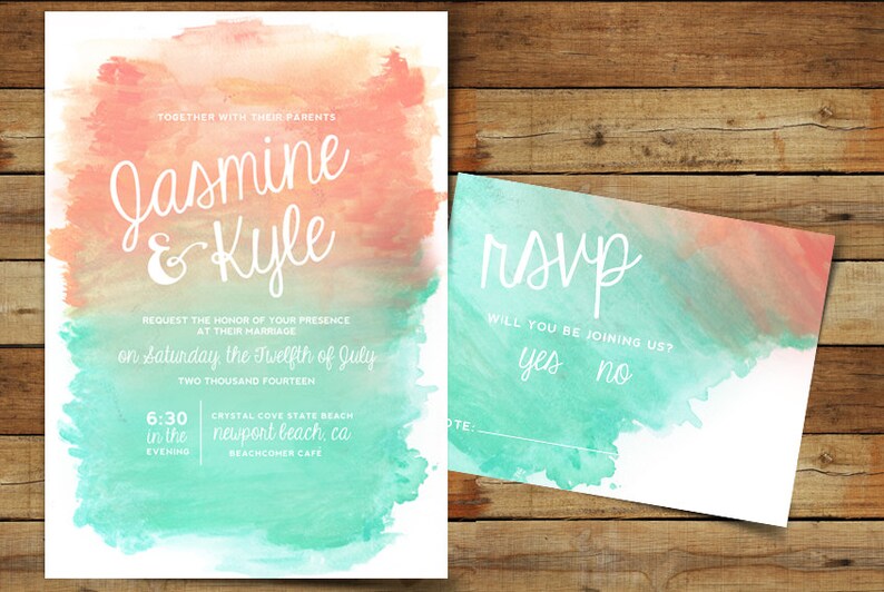 Ombre Beach Sunset Hand Painted Custom Wedding Invitations Etsy