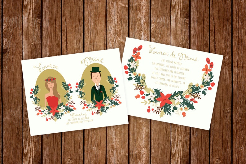 Christmas Forest Celebration Wedding Invitation Suite // Couples Portrait // Printable Wedding Invites // DIY Wedding Invites image 4