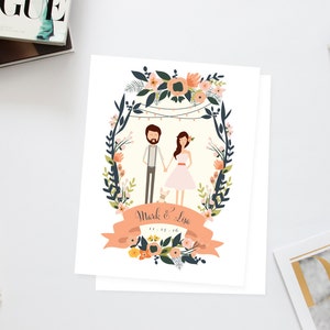 Couples + Family Portrait Wedding Invites /// Illustrated Couples Portrait /// Illustrated Family Portrait