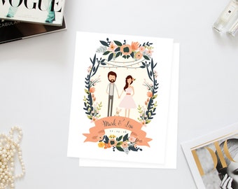 Couples + Family Portrait Wedding Invites /// Illustrated Couples Portrait /// Illustrated Family Portrait