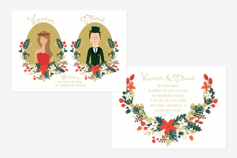 Christmas Forest Celebration Wedding Invitation Suite // Couples Portrait // Printable Wedding Invites // DIY Wedding Invites image 2