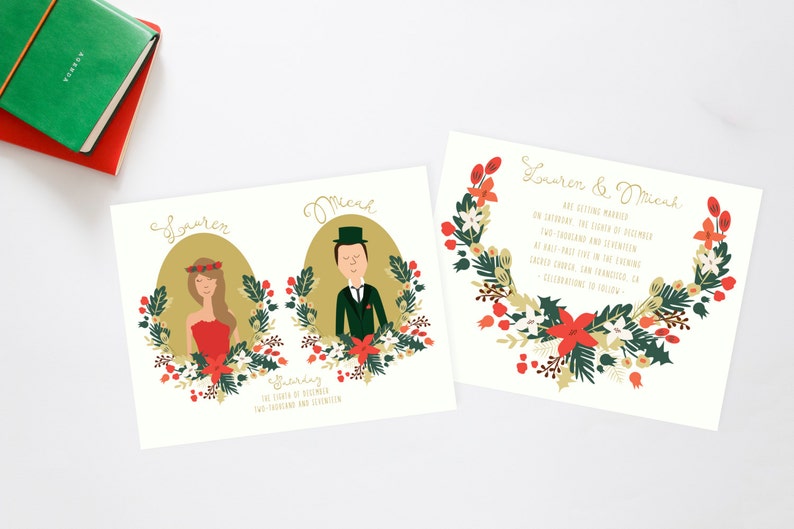 Christmas Forest Celebration Wedding Invitation Suite // Couples Portrait // Printable Wedding Invites // DIY Wedding Invites image 1