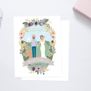 Going to the Chapel Couples Family Portrait Wedding Invites /// Illustrated Couples Family Portrait /// Christian Church Wedding image 2