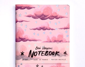 Pink Clouds and Silver Stars - Recycled Paper Notebook, Sketchbook, Book of Shadows, Bullet Journal