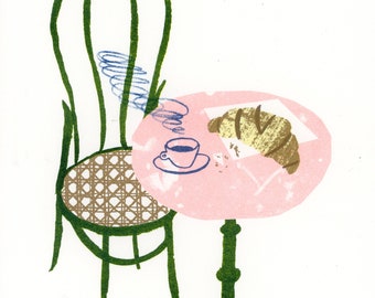 French Bistro Riso Print - Cafe Croissant Breakfast Wall Art